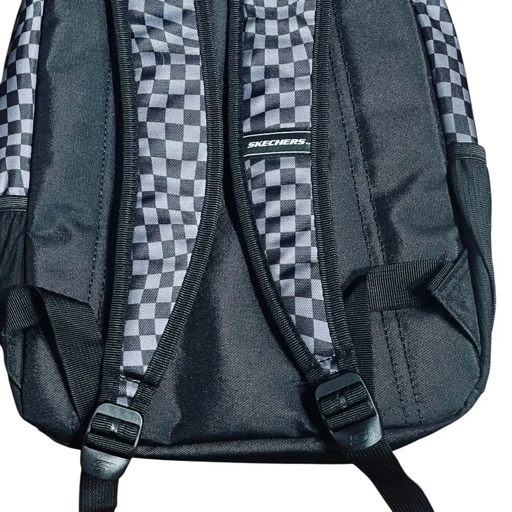 Skechers Kids Backpack 16” Black Gray Checkered Checker Checks